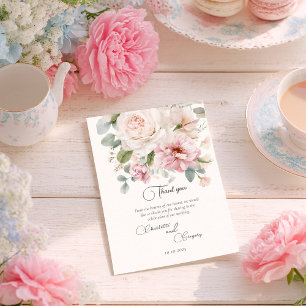 Romantic floral watercolor roses wedding Thank You Card