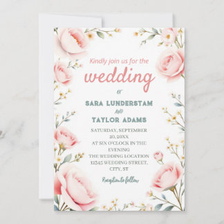 Romantic Floral Watercolor Wedding Invitation