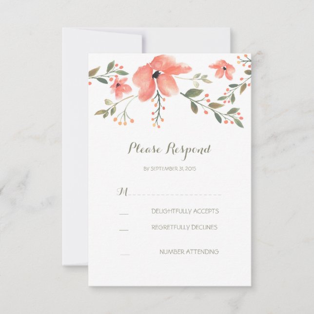 romantic floral watercolor wedding RSVP card (Front)
