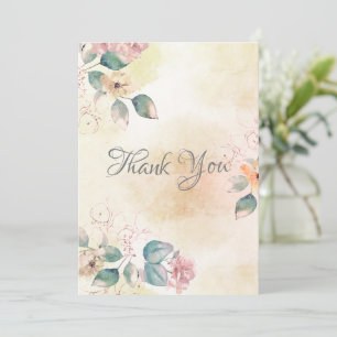 Romantic Floral Watercolor Wedding Thank You Card