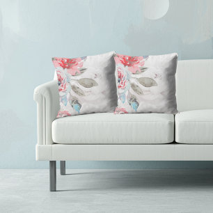 Romantic Floral watercolor wildflower rose peony  Cushion