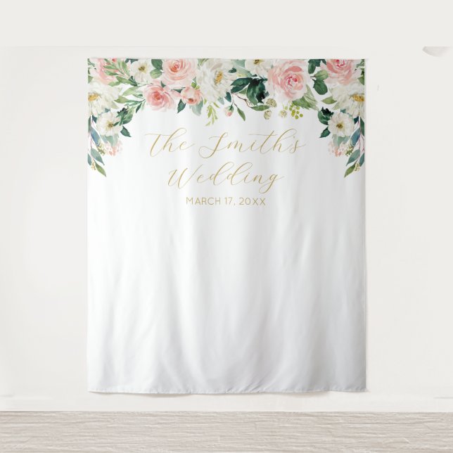 Romantic Floral Wedding Backdrop Tapestry (Front)