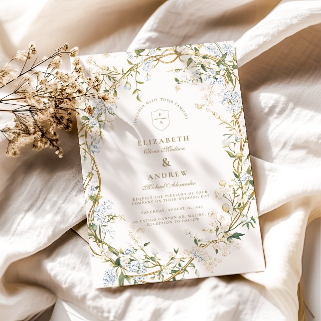 Romantic Floral Wedding Design with Monogram Crest Invitation (Creator Uploaded)