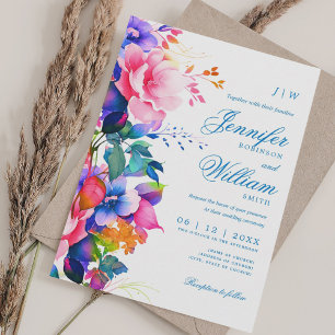 Romantic Floral Wedding Elegant Rainbow Ombre Invitation