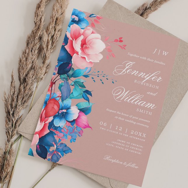 Romantic Floral Wedding Elegant Script Dusty Rose Invitation (Romantic Floral Wedding Elegant Script Dusty Rose Invitation)