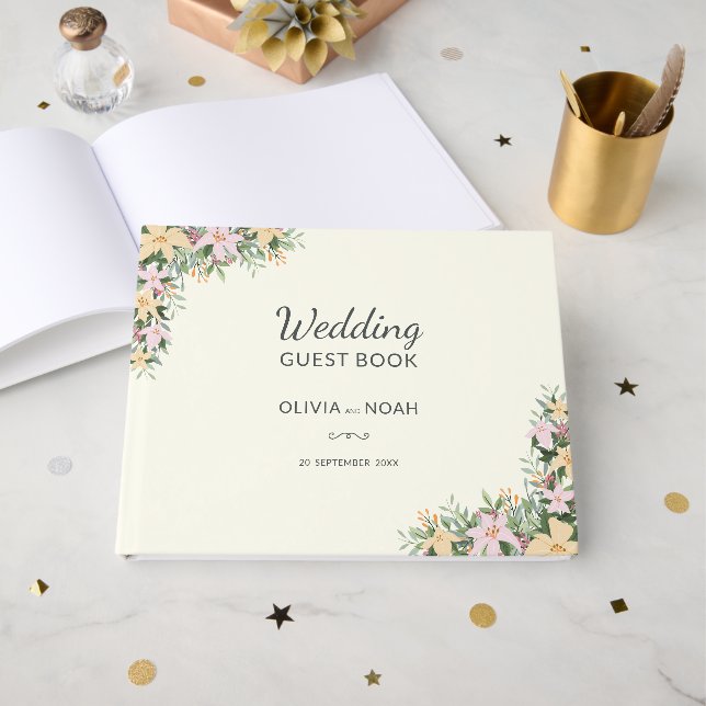 Romantic floral wedding guest book (Front Open)