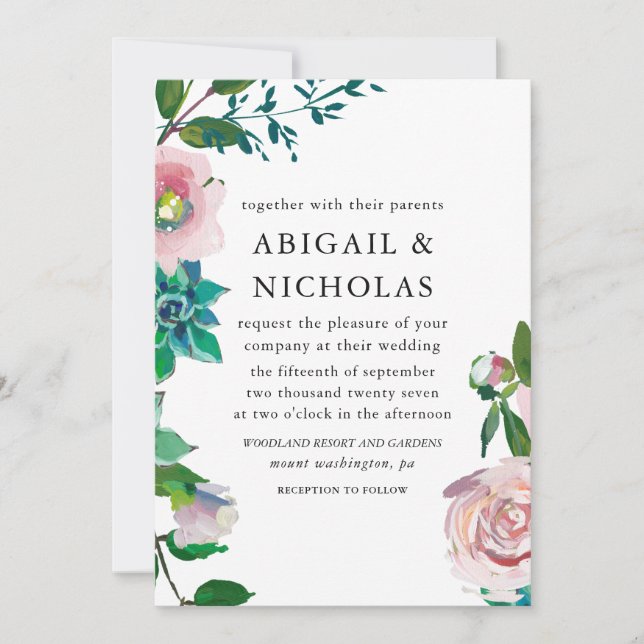 Romantic Floral Wedding Invitation (Front)