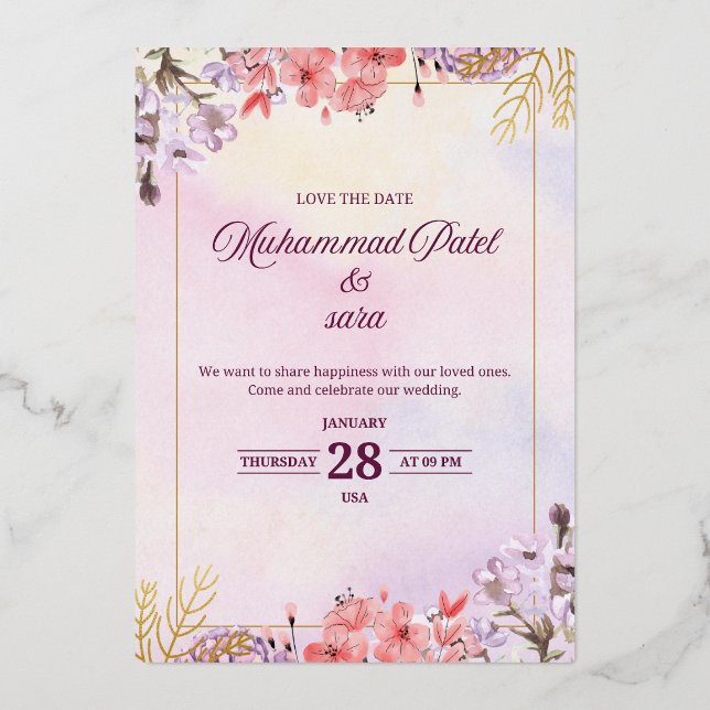 Romantic Floral Wedding Invitation – Elegant Paste (Front)