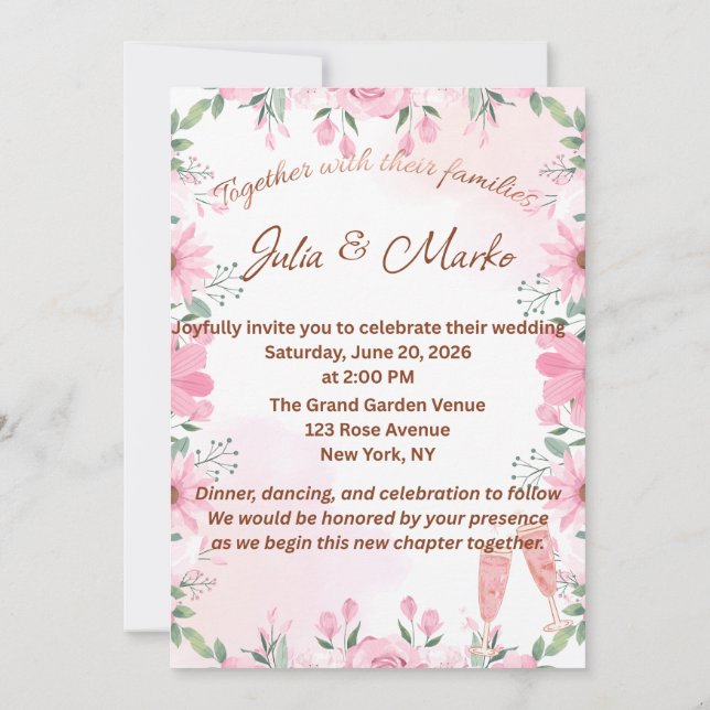 Romantic Floral Wedding Invitation Template (Back)