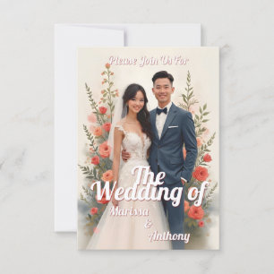 Romantic floral wedding invitation vintage style