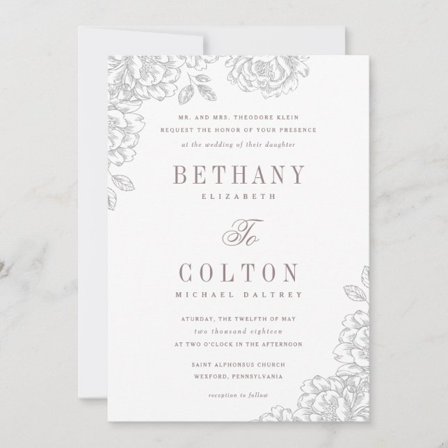 Romantic Floral Wedding Invitation | White (Front)