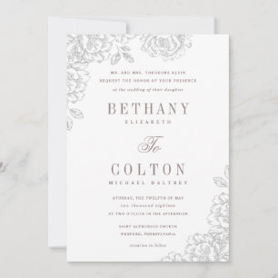 Romantic Floral Wedding Invitation White