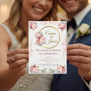 Romantic Floral Wedding Invite Blush & Gold Rose