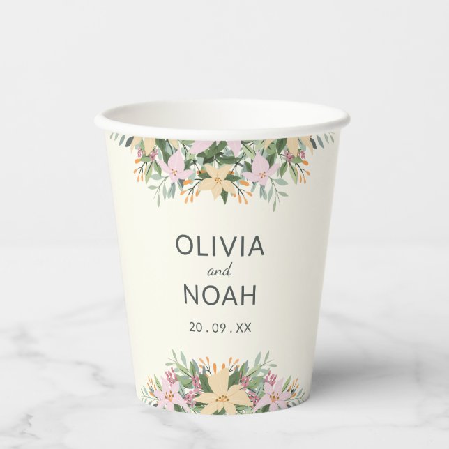Romantic floral wedding paper cups (Front)