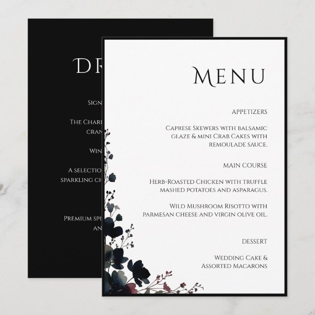 Romantic Floral Wedding Soft Elegant Menu (Front/Back)