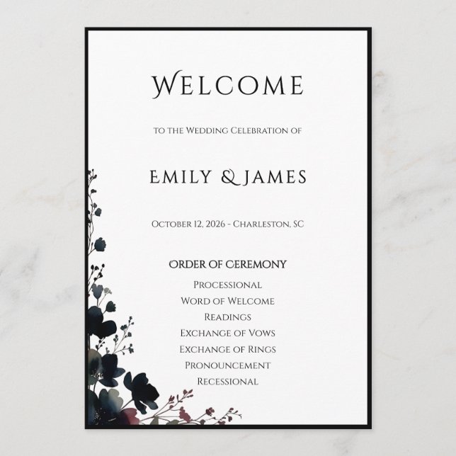 Romantic Floral Wedding Soft Elegant Program (Front)