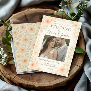Romantic Floral Wedding with Soft Peach Roses Invitation