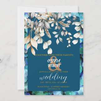 Romantic floral white & gentle blue flowers invitation