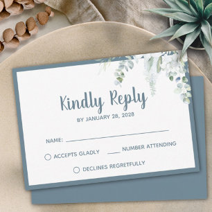 Romantic floral white gentle flowers grey wedding RSVP card
