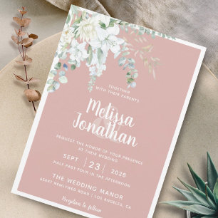 Romantic floral white gentle flowers pink wedding invitation