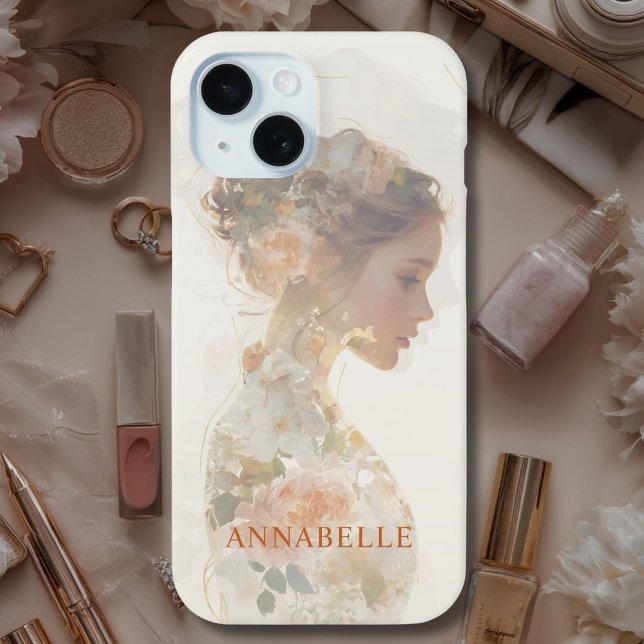 Romantic Floral Woman Silhouette Custom  Case-Mate iPhone Case (Romantic Floral Woman Silhouette Custom Case-Mate iPhone Case with your Name or Text)
