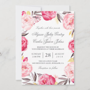 Romantic Floral Wreath Botanical Formal Wedding Invitation