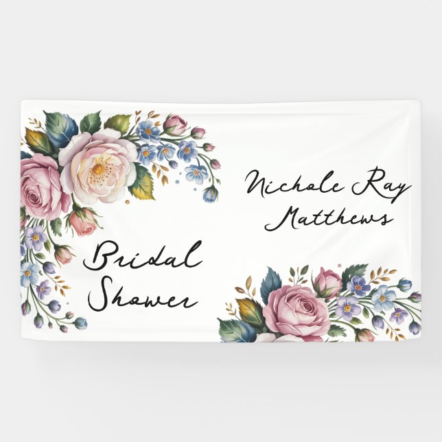 Romantic Floral Wreath Bridal Shower Banner (Horizontal)