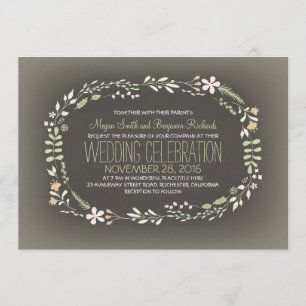 romantic floral wreath casual wedding invitations