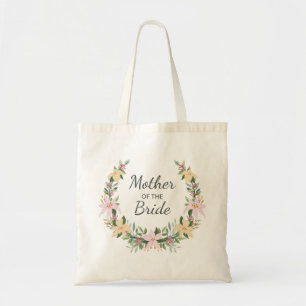 Romantic floral wreath monogram wedding favor tote bag