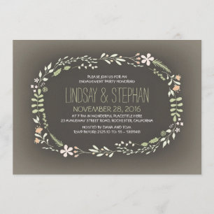 romantic floral wreath vintage engagement party invitation