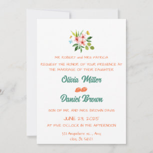 Romantic Floral Wreath Watercolor Wedding Invitation