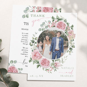 Romantic Floral Wreath Wedding Photo Thank You Card