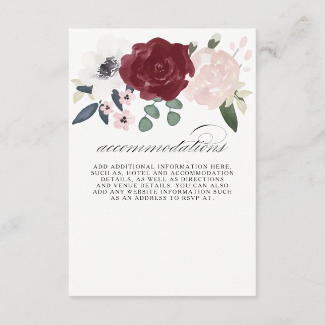 Romantic Florals Accommodations Enclosure Card (Front)