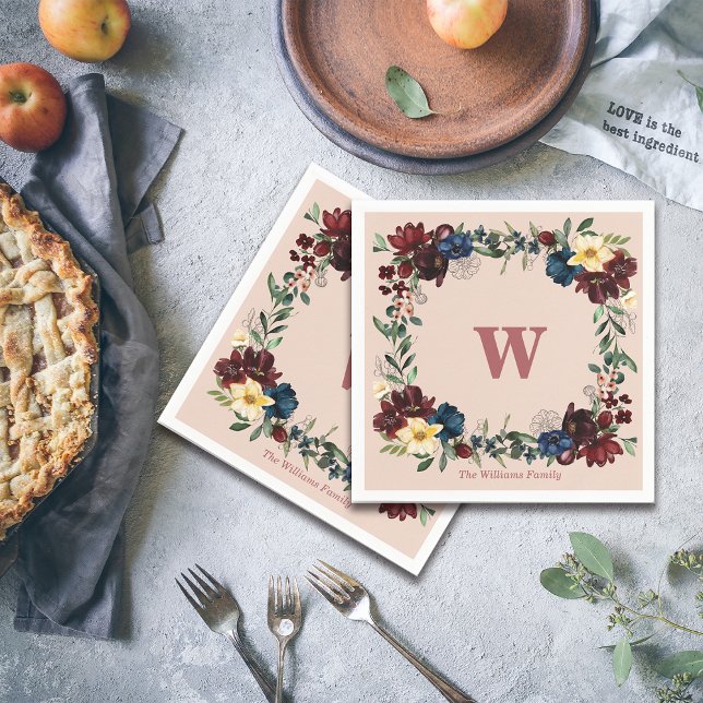 Romantic Florals Custom Monogram Napkin (Creator Uploaded)