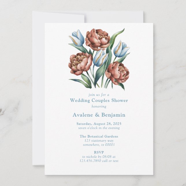 Romantic Florals: Peonies & Tulips Wedding Shower Invitation (Front)