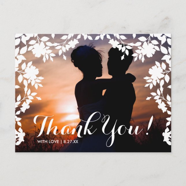 Romantic Flower Border | Thank You Postcard (Front)