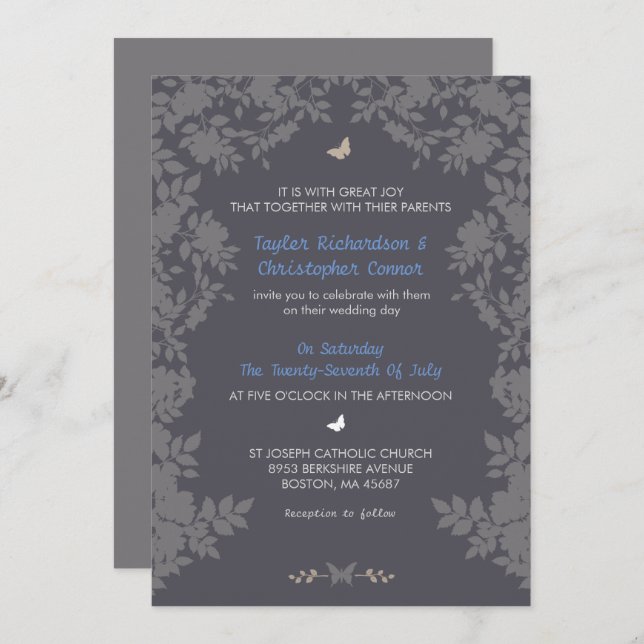 Romantic Flower Border | Wedding Invitations (Front/Back)