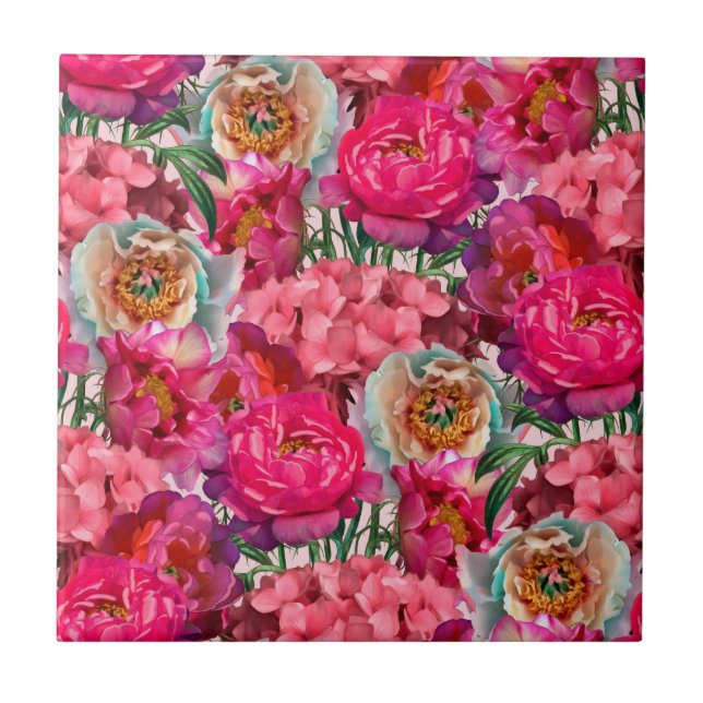 Romantic flower garden ceramic tile (Front)