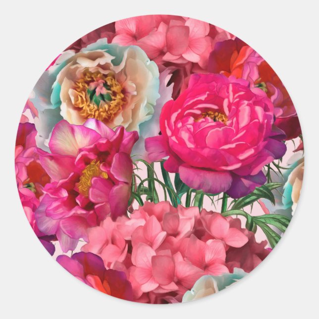 Romantic flower garden classic round sticker (Front)