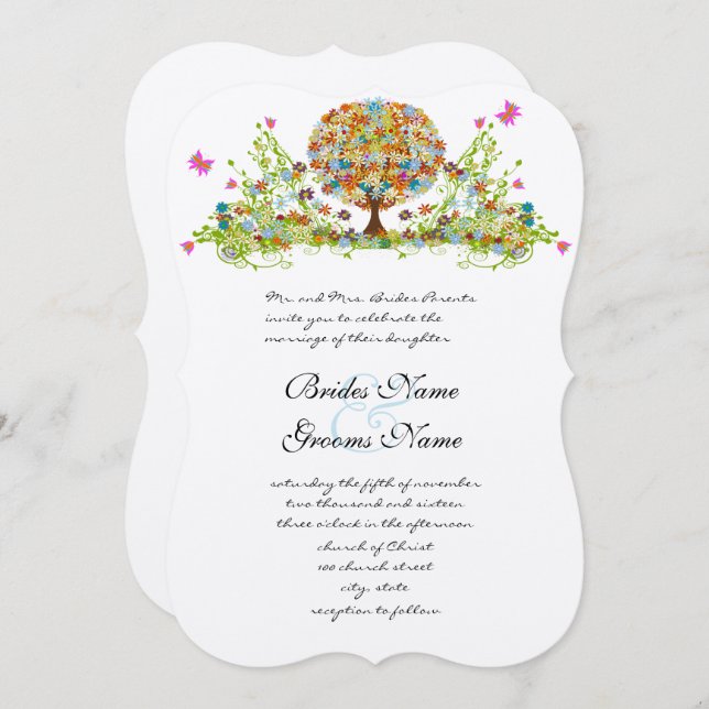 Romantic Flower  Love Tree Wedding Invitation (Front/Back)