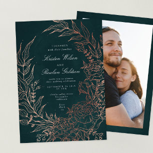 Romantic Flower Wreath Copper Photo Wedding Invitation