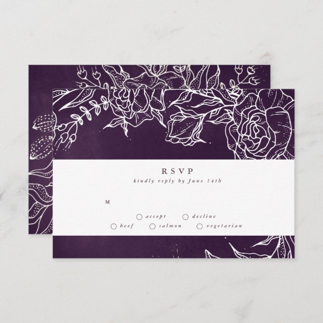 Romantic Flower Wreath Purple Wedding RSVP Card (Front/Back)