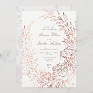 Romantic Flower Wreath White Wedding Invitation