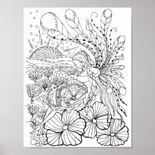 Romantic Flowers - Advanced Coloring Page Poster
