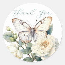 Romantic flowers and white butterfly thank you