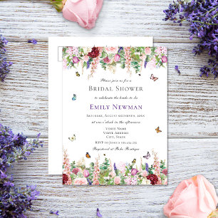 Romantic Flowers & Butterflies   Bridal Shower Invitation Postcard