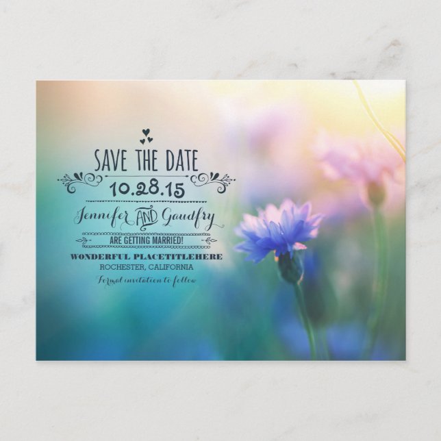 romantic flowers cute save the date postcards (Front)