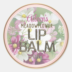 Romantic Flowers Embossed Text Lip Balm Gold Rim  Classic Round Sticker