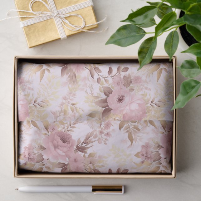 Romantic flowers in pink background decoupage  tissue paper (Gift)