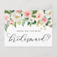Romantic Flowers Will You Be My Bridesmaid Card